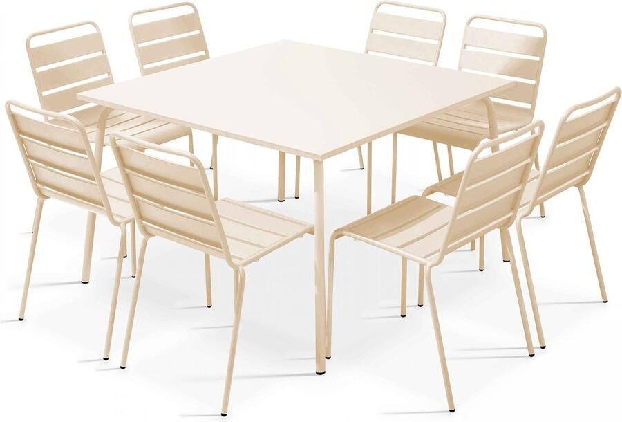 Oviala Tuinset met tafel en 8 ivoorkleurige stoelen Palavas