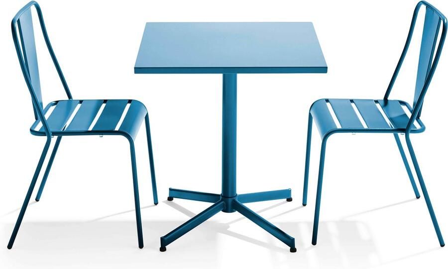 Oviala Tuinset met verstelbare tafel en 2 blauwe Pacific stoelen Palavas