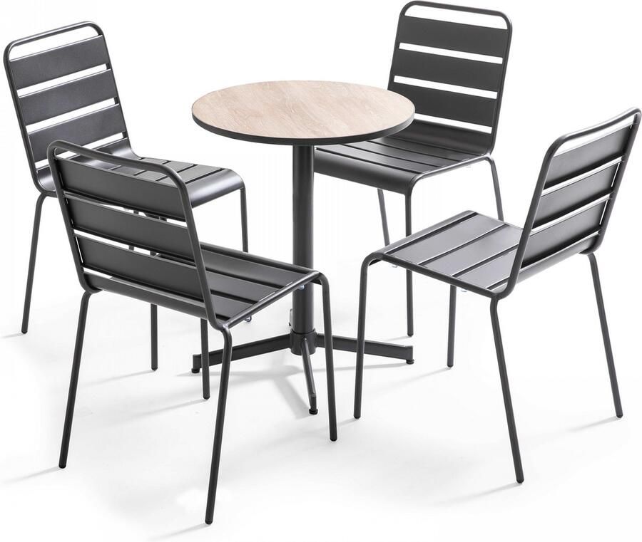 Oviala Tuinset ronde houten tafel en 4 stoelen