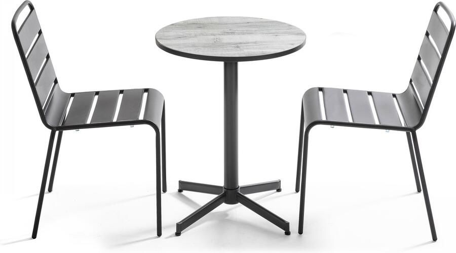 Oviala Tuinset ronde tafel en 2 grijze stoelen