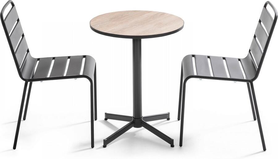 Oviala Tuinset ronde tafel en 2 houten stoelen
