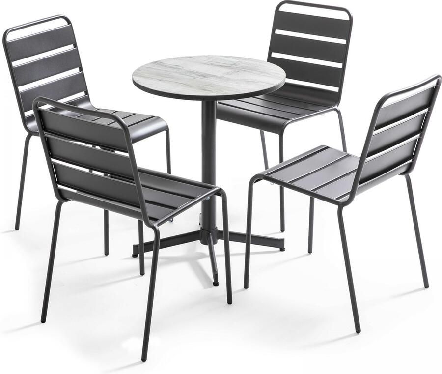 Oviala Tuinset ronde tafel en 4 grijze stoelen