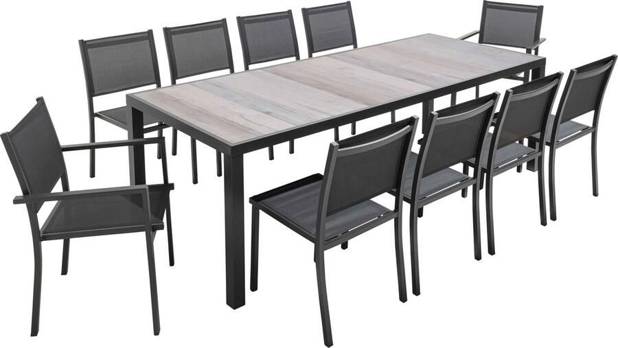 Oviala Tuinset voor 10 personen en keramiek met een grijze houtlook