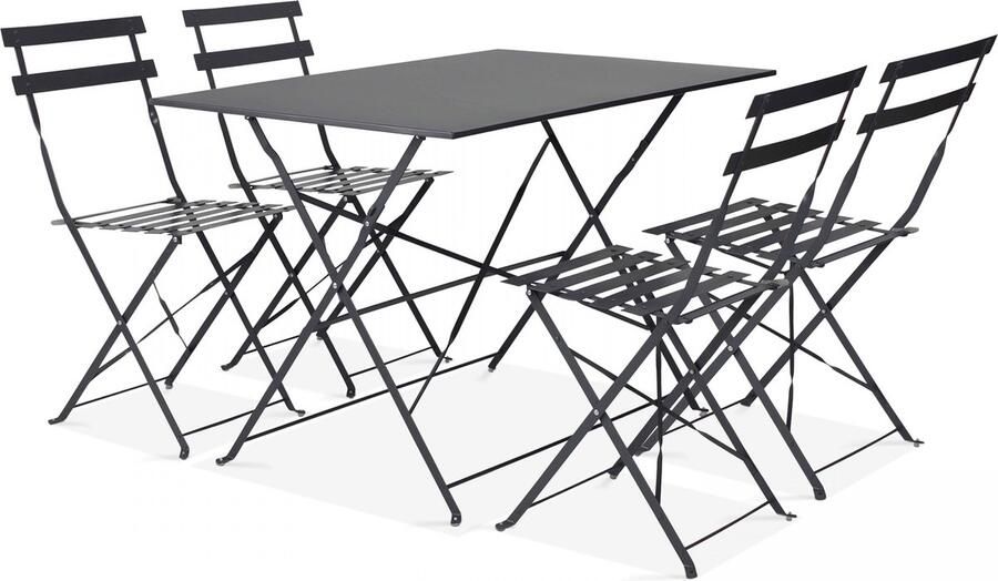 Oviala Tuintafel bistro en 4 inklapbare stoelen van grijs staal