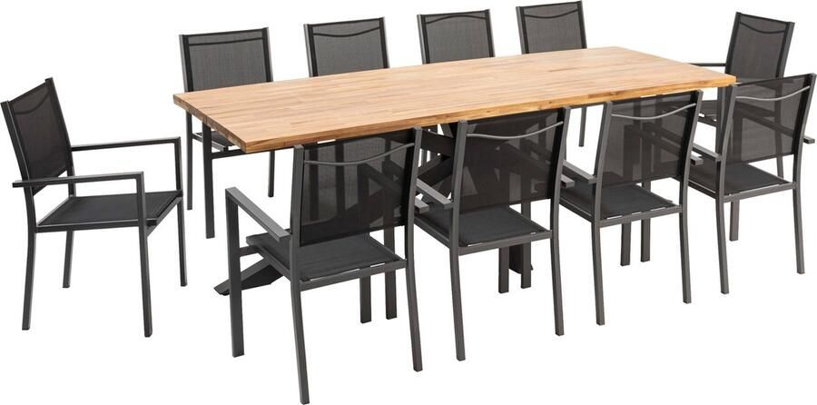 Oviala Tuintafel en 10 stoelen in aluminium en acacia