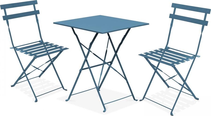 Oviala Tuintafel en 2 blauwe Pacific stalen stoelen