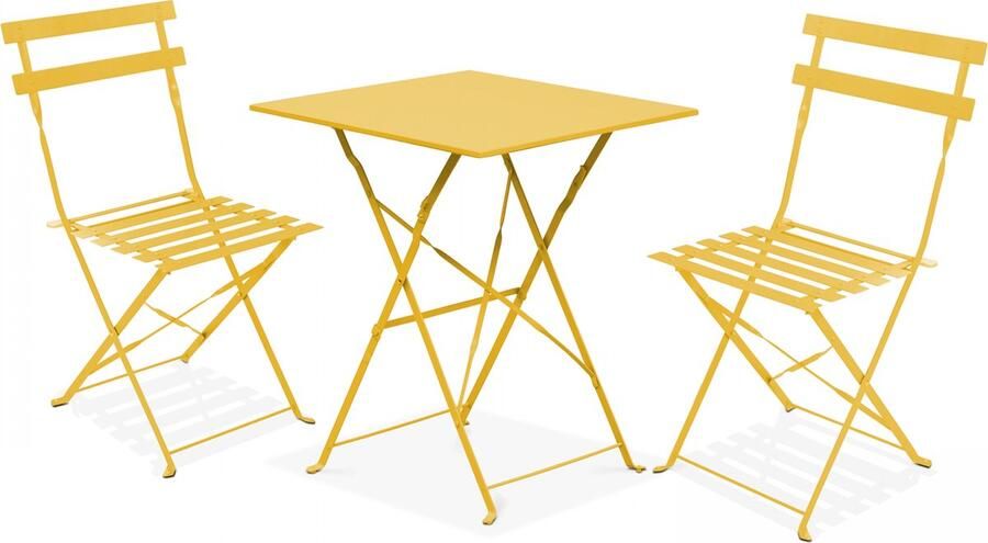 Oviala Tuintafel en 2 gele stalen stoelen