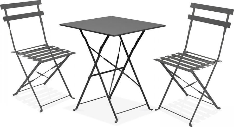 Oviala Tuintafel en 2 grijze stalen stoelen