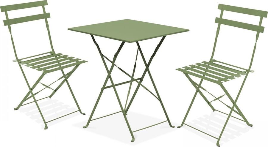 Oviala Tuintafel en 2 groene cactusstoelen van staal