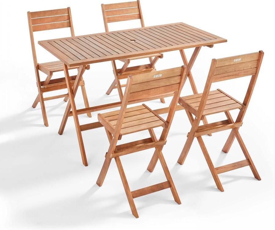 Oviala Tuintafel en 4 inklapbare houten stoelen