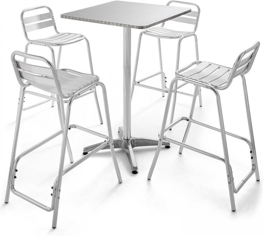 Oviala Tuintafel met staande eettafel en 4 grijze stoelen Brixton