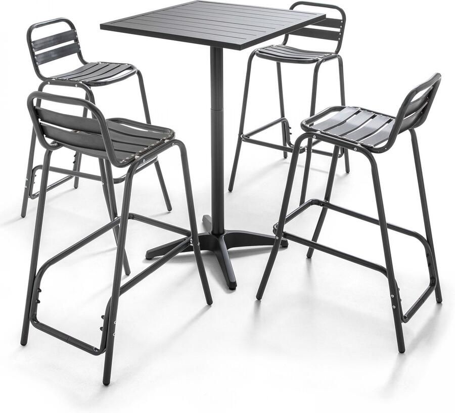 Oviala Tuintafel met staande eettafel en 4 grijze stoelen