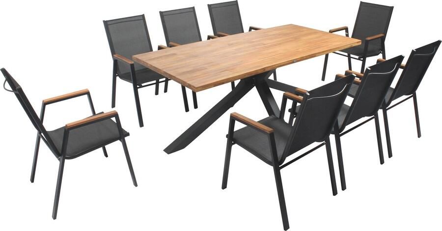 Oviala Tuintafel van acacia en met 8 fauteuils