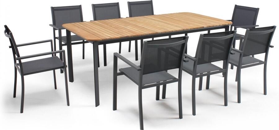 Oviala Tuintafel van aluminium teak en 8 stoelen