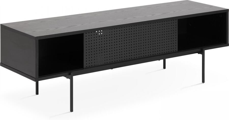 Oviala TV-meubel 140 cm industriële stijl zwart hout Logan
