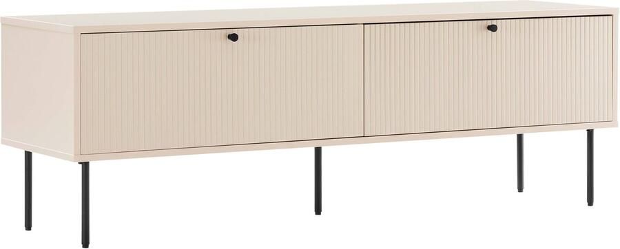 Oviala TV-meubel met 2 deuren in staal en MDF-melaminedecor 150 cm beige Romeo
