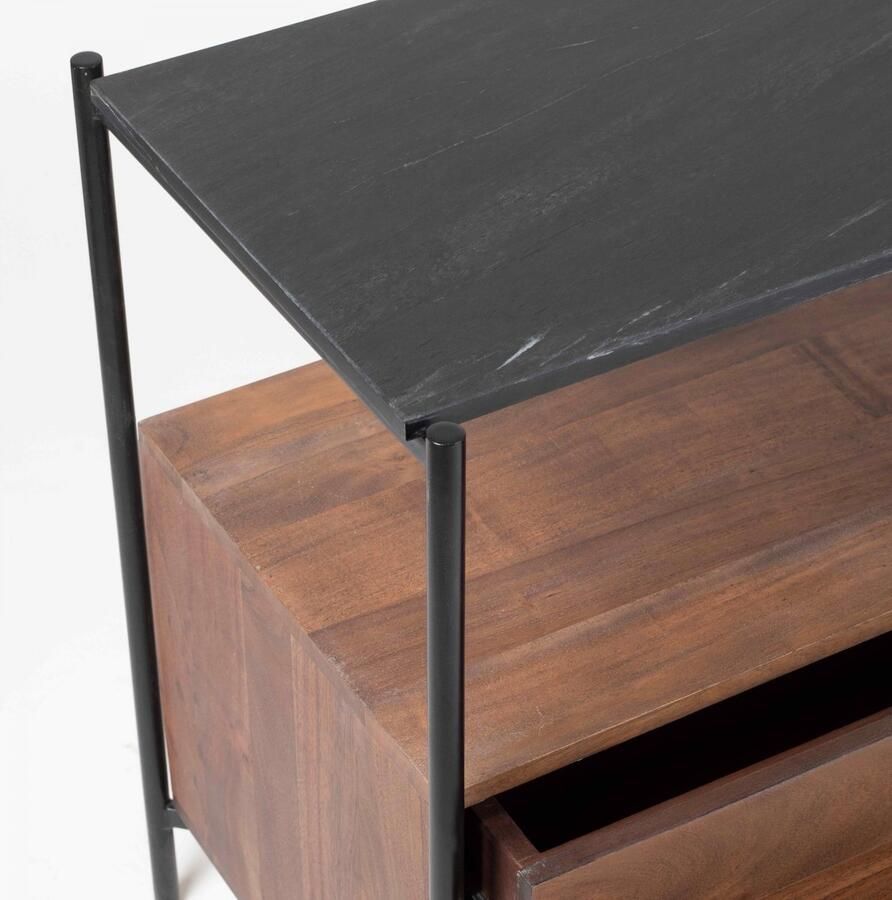 Oviala TV-meubel van marmer met opbergruimte van massief acaciahout 152 cm Mona - Foto 2