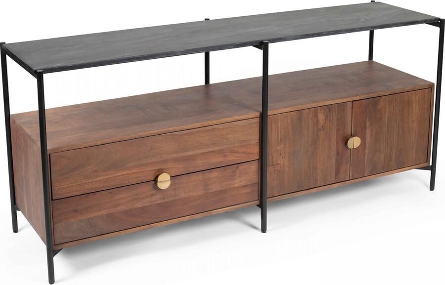 Oviala TV-meubel van marmer met opbergruimte van massief acaciahout 152 cm Mona