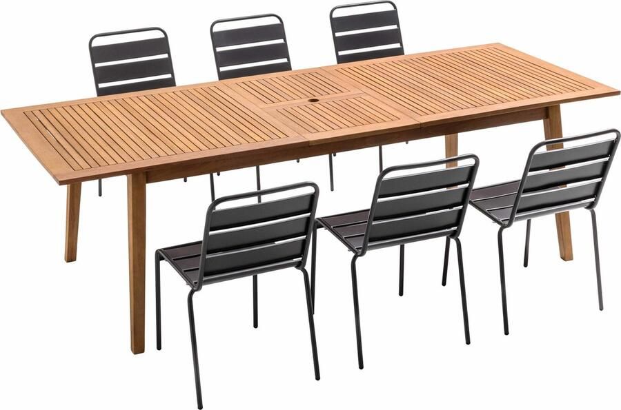 Oviala Uitbreidbare houten tuinset met 6 stoelen