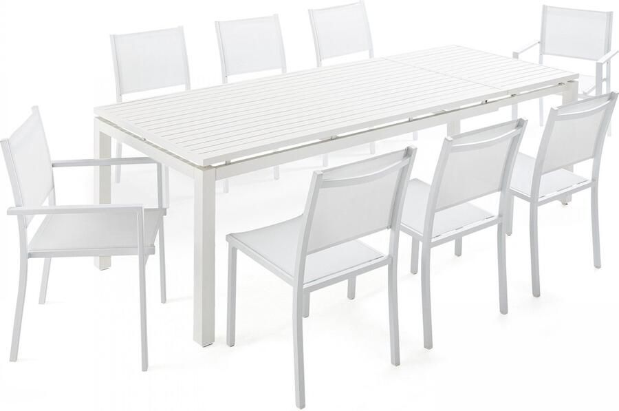 Oviala Uitbreidbare tuinset met 8 witte stoelen