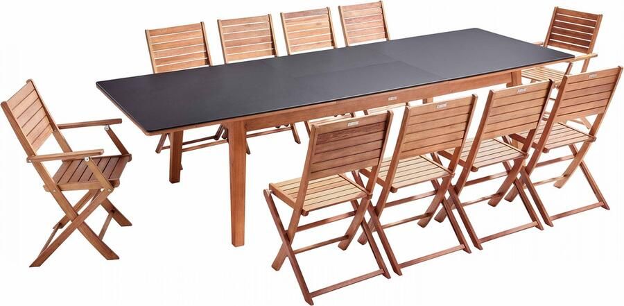 Oviala Uitbreidbare tuinset van eucalyptushout met 10 zitplaatsen