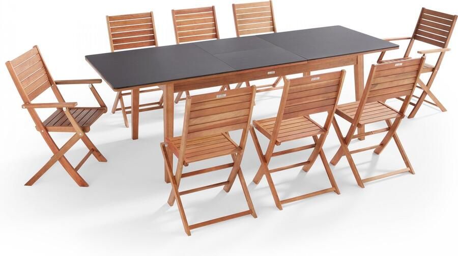 Oviala Uitbreidbare tuinset van eucalyptushout met 8 zitplaatsen