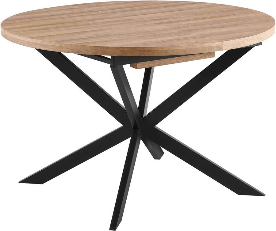 Oviala Uitschuifbare ronde eettafel in MDF en zwart aluminium en hout Marcia