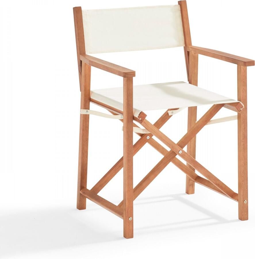 Oviala Vierkante houten tafel en 2 witte inklapbare stoelen