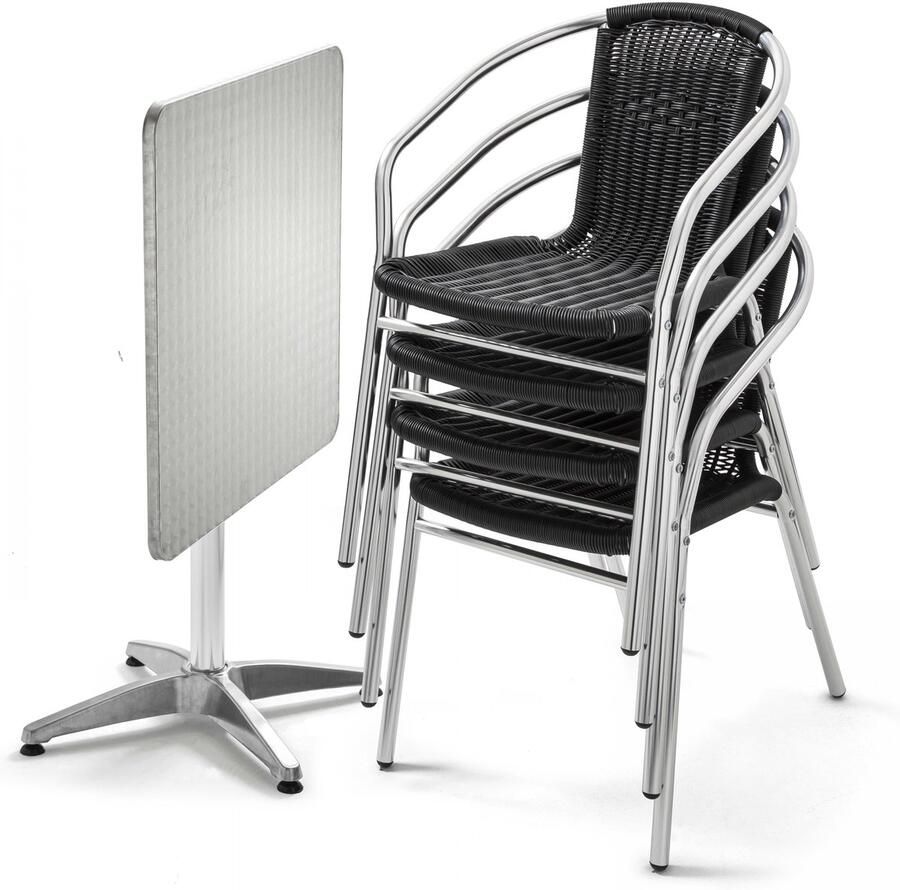 Oviala Vierkante tafel van en 4 zwarte stoelen Brixton