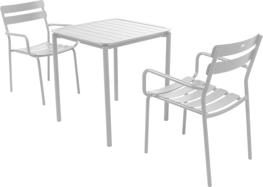 Oviala Vierkante terrastafel (70 x 70cm) en 2 witte fauteuils