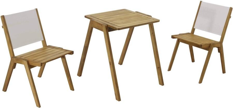 Oviala Vierkante tuintafel en 2 ecru houten stoelen