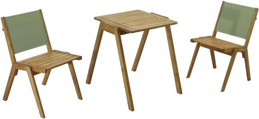 Oviala Vierkante tuintafel en 2 stoelen in cactusgroen hout