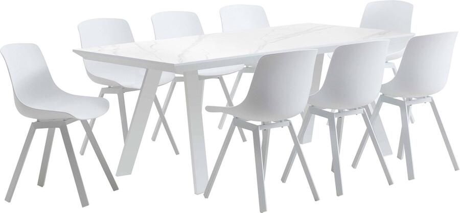 Oviala Witte rechthoekige tuintafel en 8 grijze stoelenset