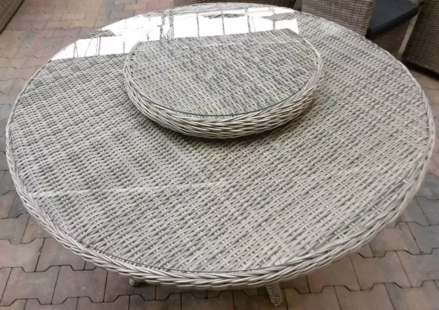 Own Tartano Tafel 120cm incl. Lazy Susan Off White Wicker HM15 (LZ apart verpakt)