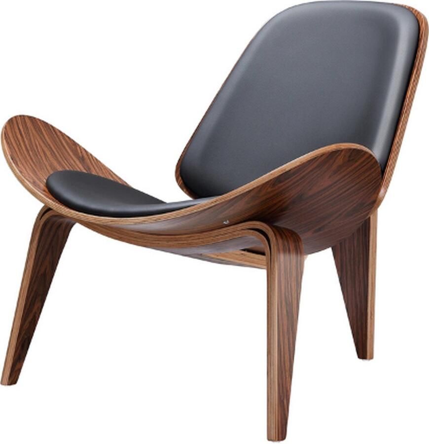 OxyFlowzy Nordic Lounge Stoel Fauteuil Zetel Hout Lederen Kussen Leer Hans Wegner Replica Zwart Palissander