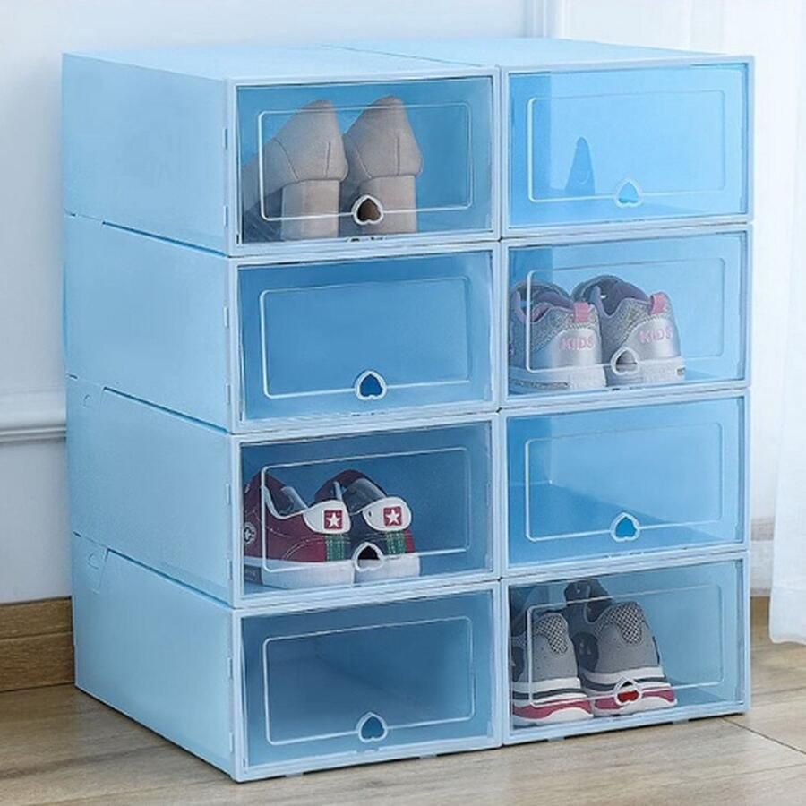 OxyFlowzy Schoenenkast Schoenen Dozen Opbergdozen Schoenen Organizer Opvouwbaar En Stapelbaar 6 Stuks Blauw 34x24x14 cm