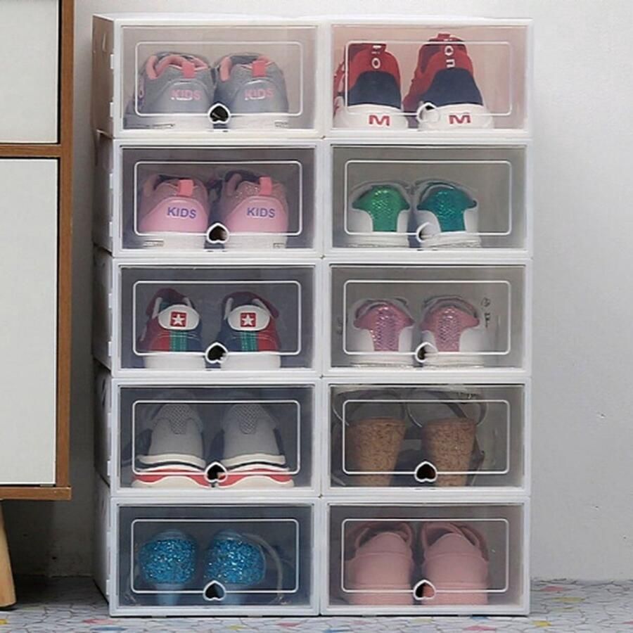 OxyFlowzy Schoenenkast Schoenen Dozen Opbergdozen Schoenen Organizer Opvouwbaar En Stapelbaar 6 Stuks Wit 31x21x12.5 cm