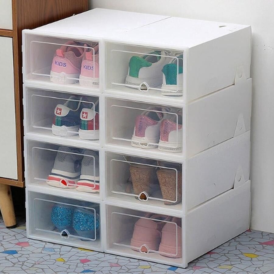 OxyFlowzy Schoenenkast Schoenen Dozen Opbergdozen Schoenen Organizer Opvouwbaar En Stapelbaar 6 Stuks Wit 34x24x14 cm