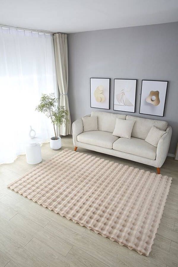 OZ HOME Fluffy Tapijt Golven 160x230 cm Beige Nieuw Ontwerp EXTRA Zacht Vloerkleed Tapijten Woonkamer Slaapkamer Kerstcadeau