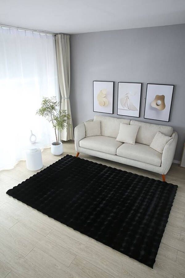 OZ HOME Fluffy Tapijt Golven 190x290 cm Zwart Nieuw Ontwerp EXTRA Zacht Vloerkleed Tapijten Woonkamer Slaapkamer Kerstcadeau