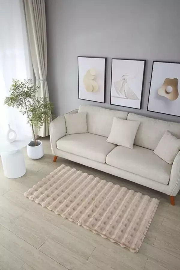 OZ HOME Fluffy Tapijt Golven 80x150 cm Beige Nieuw Ontwerp EXTRA Zacht Vloerkleed Tapijten Woonkamer Slaapkamer Kerstcadeau