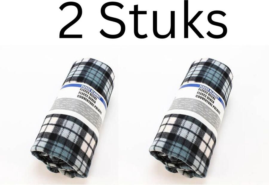 OZ HOME Fleece Deken ( 2 Stuks ) Ruit 160x200cm – Blauw Zwart Wit – 100% Microfibre Polyester – Zachte TV Deken en Bank Deken – Warmte Plaid Voor Koude Avonden en Comfort in Bed Fleecedeken Ruit