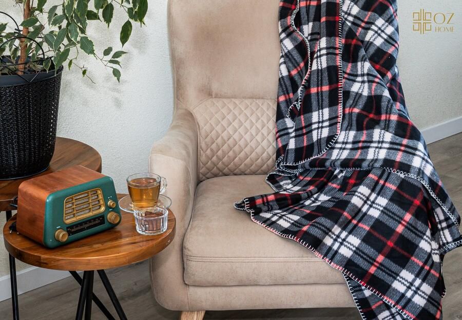 Cinar Fleece Deken (2 Stuks) Ruit 160x200cm- Rood Zwart Polyester 100% Microfibre TV Deken Plaid Warmte Deken Voor op de Bank Fleece Blanket Warmth Blanket For the Couch Bank Deken Blanket Deken - Foto 2