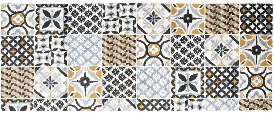 Vente-unique Gangtapijt met vloertegeleffect ORNICO 80 x 200 cm Meerkleurig L 200 cm x H 1 cm x D 80 cm