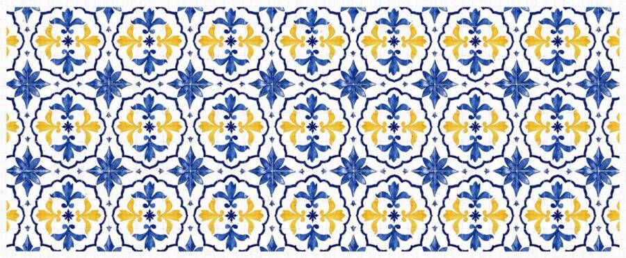 Vente-unique Gangtapijt van vinyl met cementtegeleffect 66 x 160 cm Blauw en geel FLORILI L 160 cm x H 1.5 cm x D 66 cm