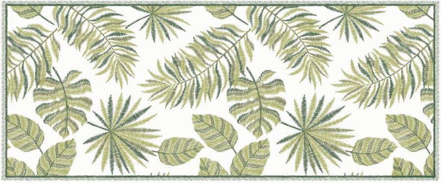 Vente-unique Gangtapijt van vinyl met tropisch motief 66 x 160 cm Groen en wit TROPICALA L 160 cm x H 1.5 cm x D 66 cm