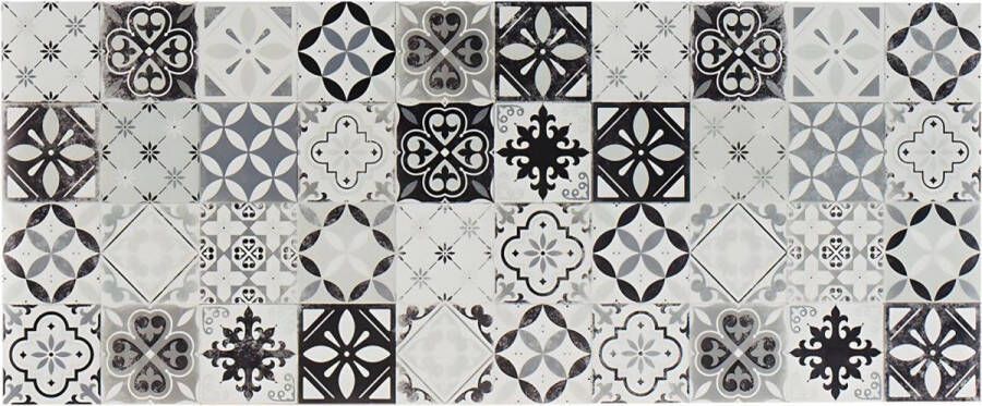 OZAIA Gangtapijt van vinyl met vloertegeleffect MOSAÏ 66 x 160 cm Zwart en wit L 160 cm x H 0.15 cm x D 66 cm