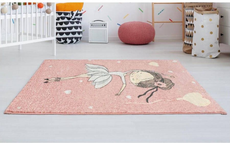 OZAIA Kindertapijt BALLERINA Polypropyleen 100 x 150 cm Roze en beige L 100 cm x H 1 cm x D 150 cm