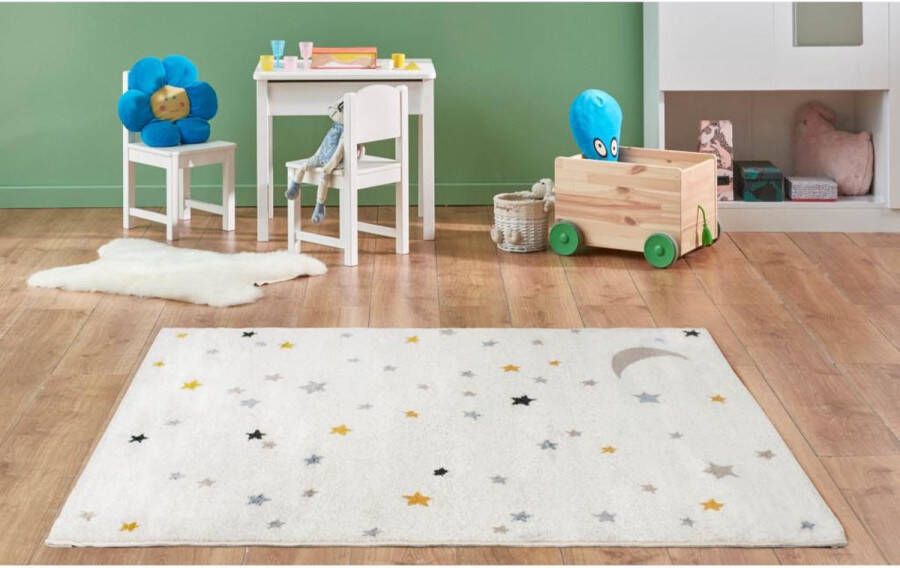 OZAIA Kindertapijt MOONY Polypropyleen 100 x 150 cm Beige roze en geel L 100 cm x H 1 cm x D 150 cm