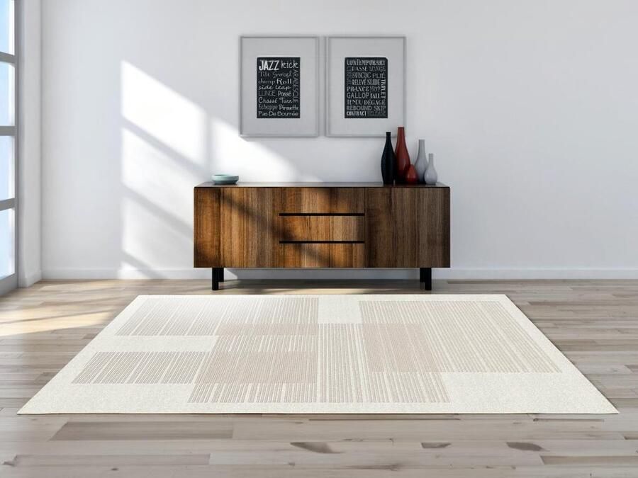 OZAIA Geometrisch design-tapijt 160 x 230 cm Beige KATHYA L 230 cm x H 1.1 cm x D 160 cm